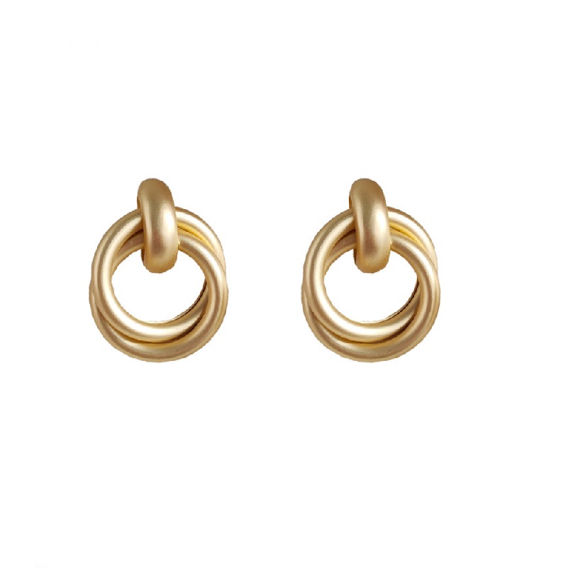 Matte Gold Double Ring Stud Earrings